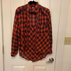 Free People Red and Black Plaid Shirt